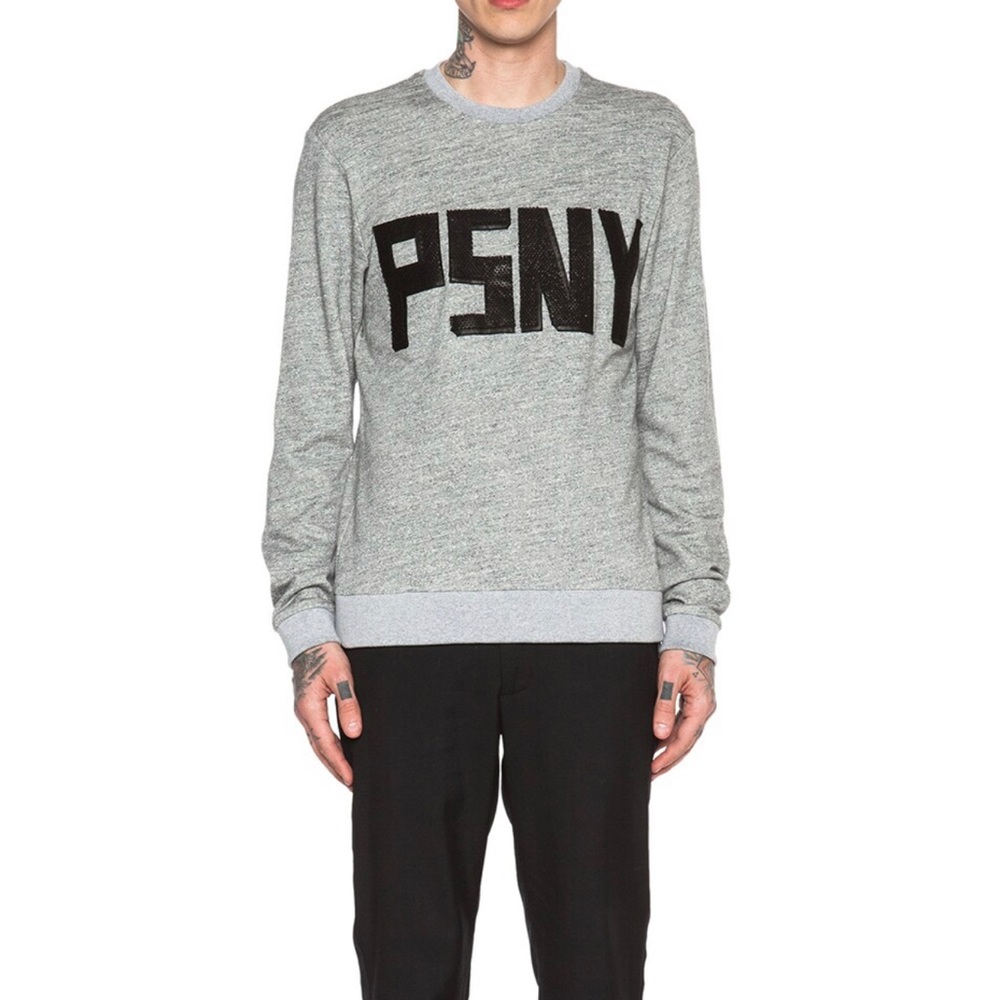 Public School New York PSNY Lambskin Leather Grey Crewneck Size Large